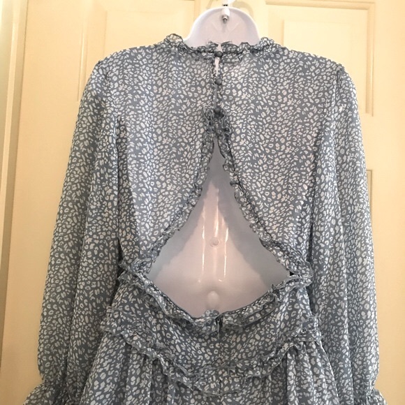 Floral Print Backless Frill Trim A-Line Dress. Size S - Picture 7 of 9